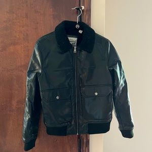 Faux leather and shearling bomber jacket